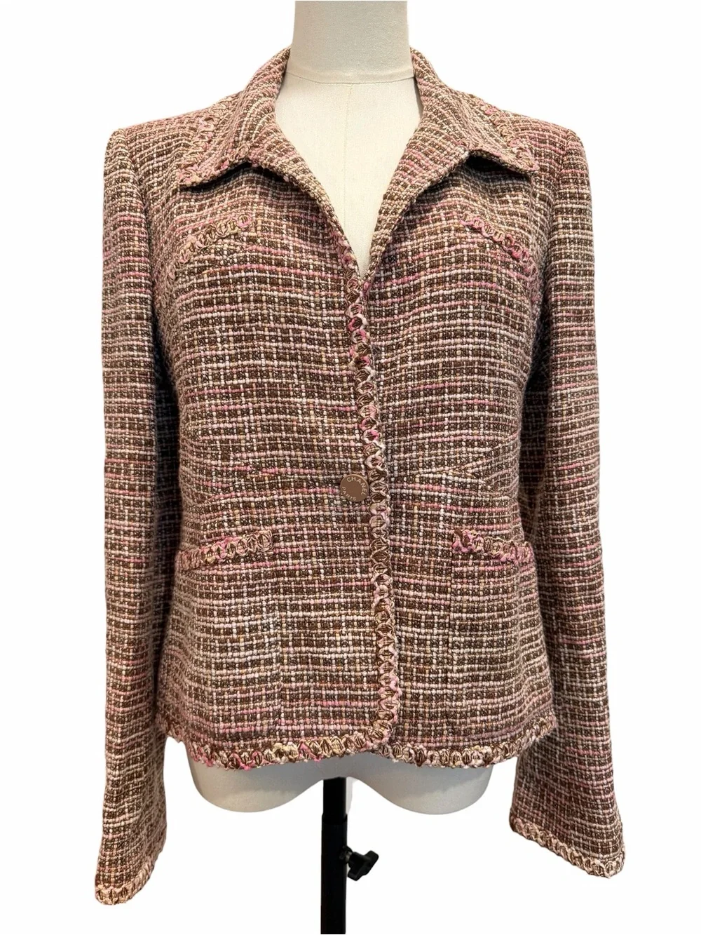CHANEL Pink and Brown Tweed Blazer